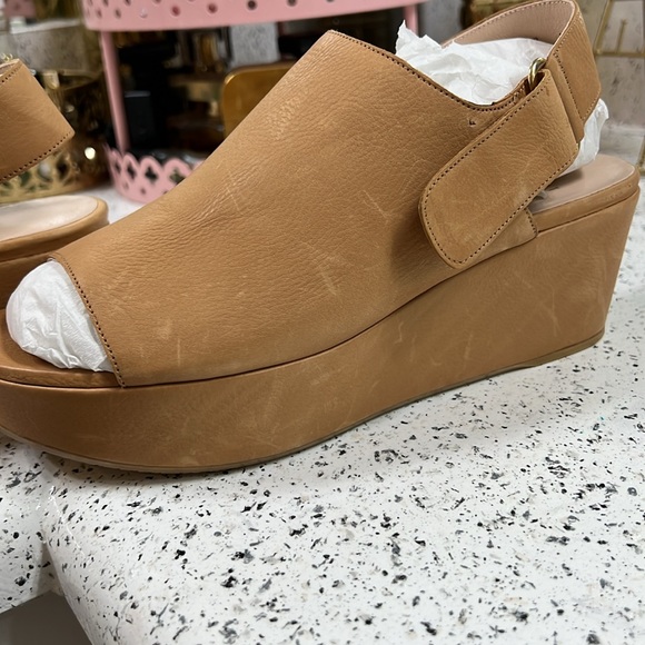 Stuart Weitzman Offset Leather Peep-Toe Wedge, Pecan - Picture 7 of 13